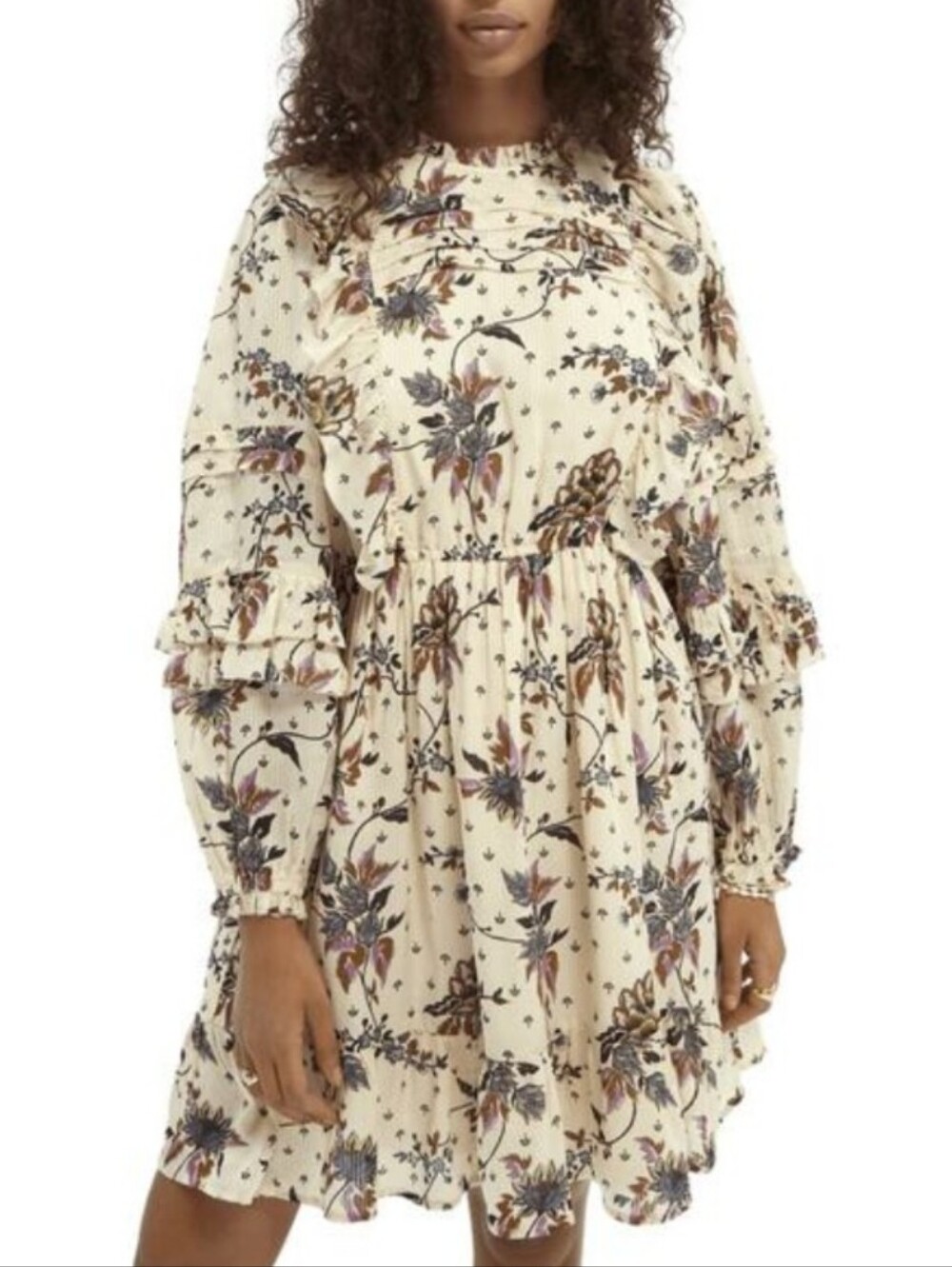 Scotch & Soda Cream Floral Long Sleeve Tiered Ruffle Dress Size M